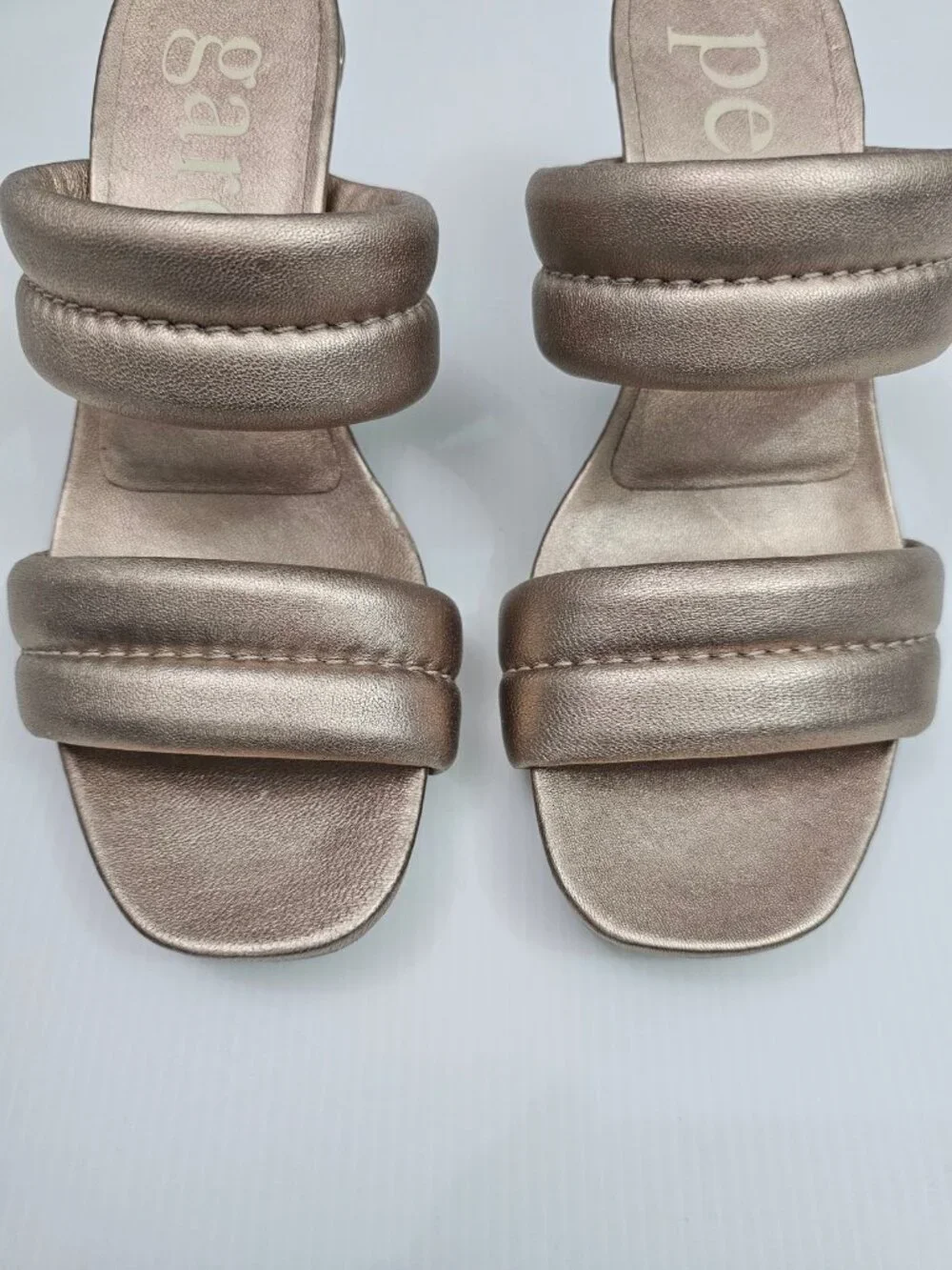 Pedro Garcia Napa Dual Band Mule Sandal EU 39 Metallic Rose Gold Heeled Slide